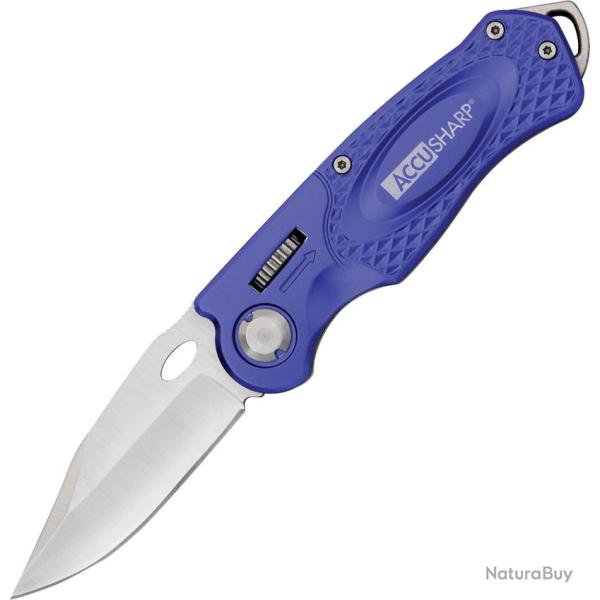Couteau Pliant AccuSharp Wheel Lame Inox Clip Point Manche Aluminium Bleu AS701C