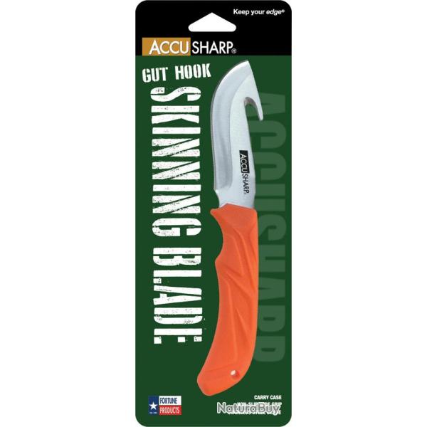 Couteau Fixe AccuSharp Guthook Lame Inox Manche Caoutchouc Orange �tui Nylon AS729C