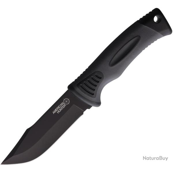 Couteau Fixe American Hunter Lame Inox Manche Nylon Noir et Gris �tui Plastique AH031