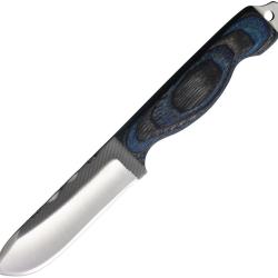 Couteau Fixe Anza Boddington Lame Acier Manche Bois Noir et Bleu &Eacute;tui Cuir AZBBBW