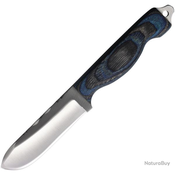 Couteau Fixe Anza Boddington Lame Acier Manche Bois Noir et Bleu �tui Cuir AZBBBW