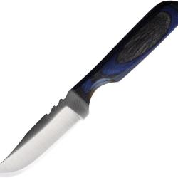 Couteau Fixe Anza Mini Lame Acier Manche Bois Noir et Bleu &Eacute;tui Cuir AZMBBW