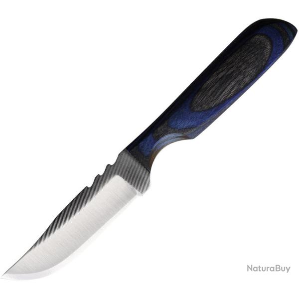 Couteau Fixe Anza Mini Lame Acier Manche Bois Noir et Bleu �tui Cuir AZMBBW