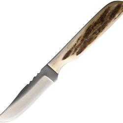 Couteau Fixe Anza Mini Lame Acier Manche Os &Eacute;tui Cuir AZMLJB