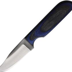 Couteau Fixe Anza Lame Acier Clip Point Manche Bois Noir et Bleu &Eacute;tui Cuir AZWKR2BBW