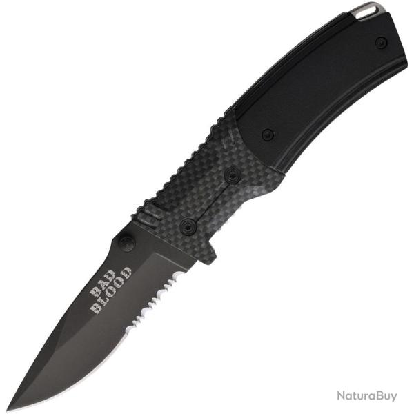 Couteau Pliant Bad Blood Lame Inox Manche Aluminium et Carbone Noir Linerlock BB0108