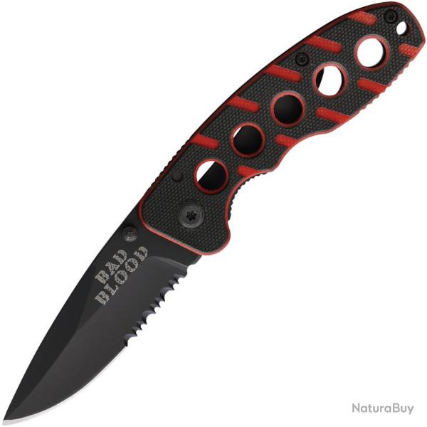 Couteau Pliant Bad Blood Lame Inox Manche G10 Noir et Rouge Framelock BB0110