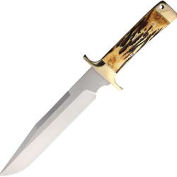 Couteau Fixe Bear & Son Freedom Fighting Bowie Lame Acier D2 Manche Os &Eacute;tui Cuir BC503