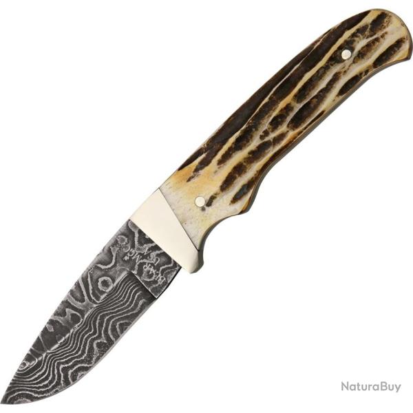 Couteau Fixe Bear & Son Skinner Lame Acier Damas Drop Point Manche Os �tui Cuir BC548D