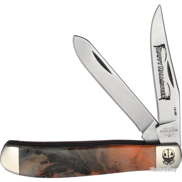Couteau Bear & Son Mini Trapper Samhain Halloween Lame Inox Manche R�sine Noir et Orange BC907H26