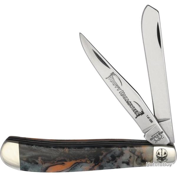 Couteau Bear & Son Slim Trapper Samhain Halloween Lame Inox Manche Acrylique Noir et Orange BC948H26
