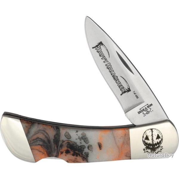 Couteau Bear & Son Samhain Halloween Lame Inox Manche Acrylique Noir et Orange Lockback BC961H26