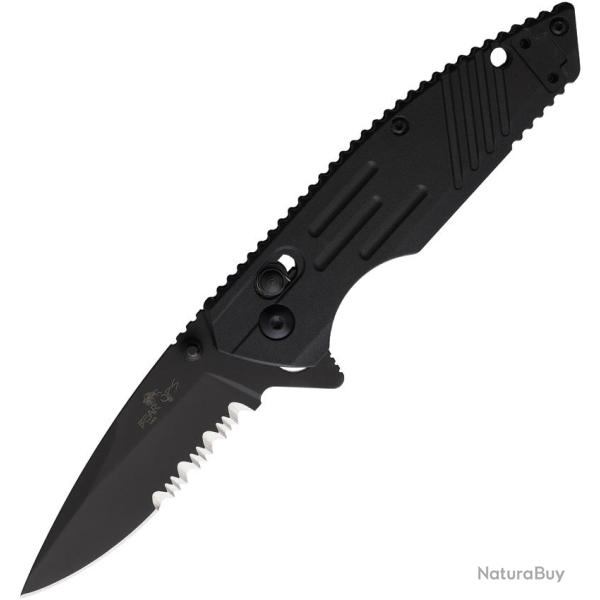 Couteau Bear & Son Lame Acier D2 Noire Semi-Dentel�e Manche Zytel Noir Slide Lock BCMC950B7BSR