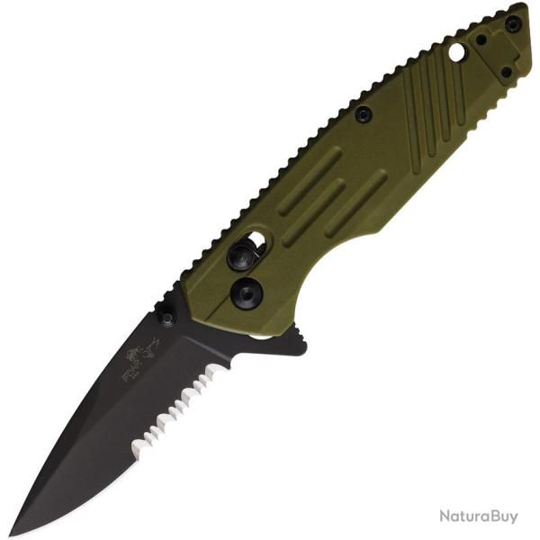 Couteau Bear & Son Lame Acier D2 Noire Semi-Dentel�e Manche Zytel Vert OD Slide Lock BCMC950OD7BSR
