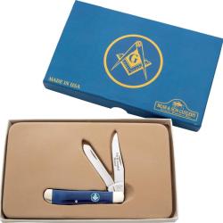 Couteau Pliant Bear & Son Masonic Trapper Lame Acier 440 Manche Os Bleu BCS607M