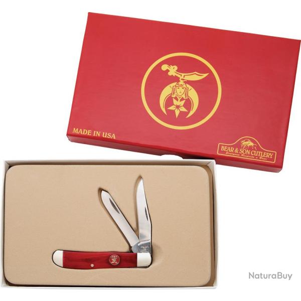 Couteau Pliant Bear & Son Shriners Trapper Lame Acier 440 Manche Os Rouge BCS607S