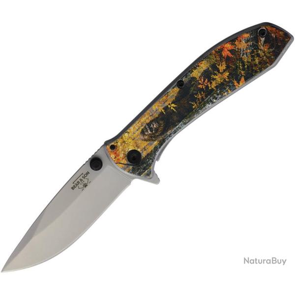 Couteau Pliant Bear & Son Bigfoot A/O Lame Inox Drop Point Manche Inox Framelock BCU112ABF26