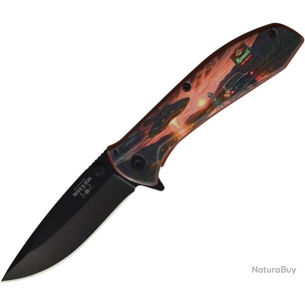 Couteau Bear & Son Alien Roswell A/O Lame Inox Drop Point Manche Inox Noir Framelock BCU112ACAF26