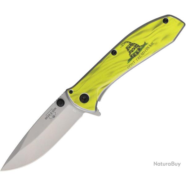 Couteau Pliant Bear & Son Gadsden A/O Lame Inox Drop Point Manche Inox Framelock BCU112AGF
