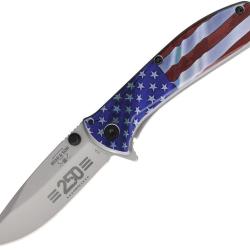 Couteau Pliant Bear & Son 250th A/O Lame Inox Drop Point Manche Inox Drapeau US Framelock BCU112AUSA