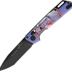 Couteau Bear & Son Nekama I Pinup Lame Acier 14C28N Manche Aluminium Bleu Crossbar Lock BCU26APR