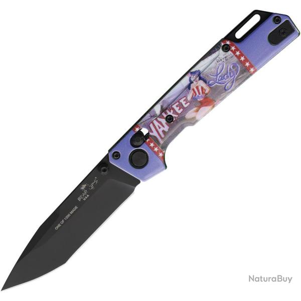 Couteau Bear & Son Nekama I Pinup Lame Acier 14C28N Manche Aluminium Bleu Crossbar Lock BCU26APR