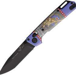 Couteau Bear & Son Nekama I Pinup Lame Acier 14C28N Manche Aluminium Bleu Crossbar Lock BCU26JUN