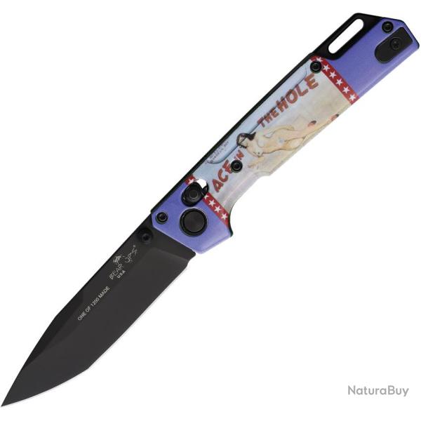 Couteau Bear & Son Nekama I Pinup Lame Acier 14C28N Manche Aluminium Bleu Crossbar Lock BCU26MAY