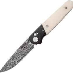 Couteau Pliant Bear & Son Lawman Slidelock Lame Acier Damas Manche Os Blanc BCWSB22D
