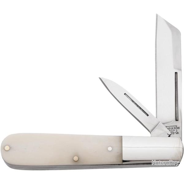 Couteau Pliant Bear & Son Large Barlow Lame Acier 440 Manche Os Blanc BCWSB280