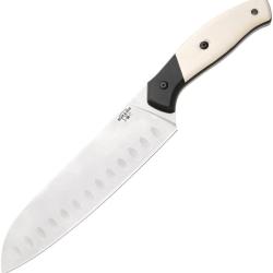 Couteau de Cuisine Bear & Son Santoku Lame Acier 14C28N Manche Os et G10 Blanc et Noir BCWSB30