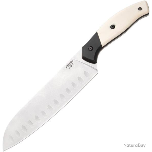 Couteau de Cuisine Bear & Son Santoku Lame Acier 14C28N Manche Os et G10 Blanc et Noir BCWSB30