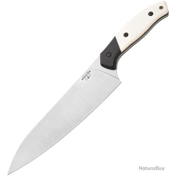 Couteau de Cuisine Bear & Son Chef's Lame Acier 14C28N Manche Os et G10 Blanc et Noir BCWSB39