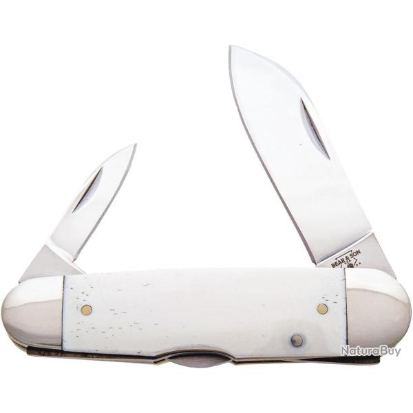 Couteau Pliant Bear & Son Piranha Lame Acier 440 Manche Os Blanc BCWSB59L