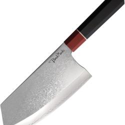 Couteau de Cuisine Benchmark Chopper Lame Acier Damas Manche G10 Noir et Rouge BMK130