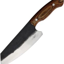 Couteau de Cuisine BenJahmin Knives Camp Cleaver Lame Inox Manche Bois Marron &Eacute;tui Cuir BKA028