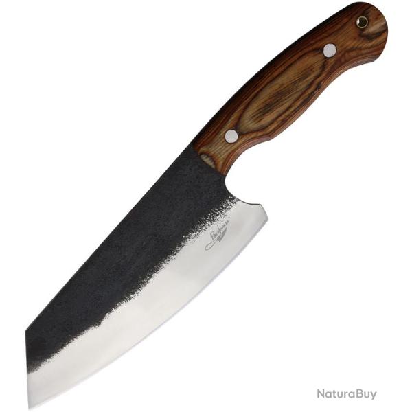 Couteau de Cuisine BenJahmin Knives Camp Cleaver Lame Inox Manche Bois Marron �tui Cuir BKA028