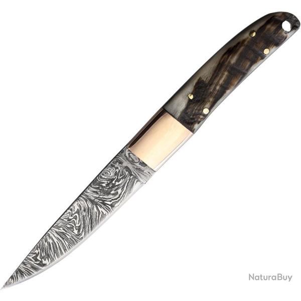 Couteau Fixe BenJahmin Knives Lame Acier Damas Manche Corne �tui Cuir BKA034