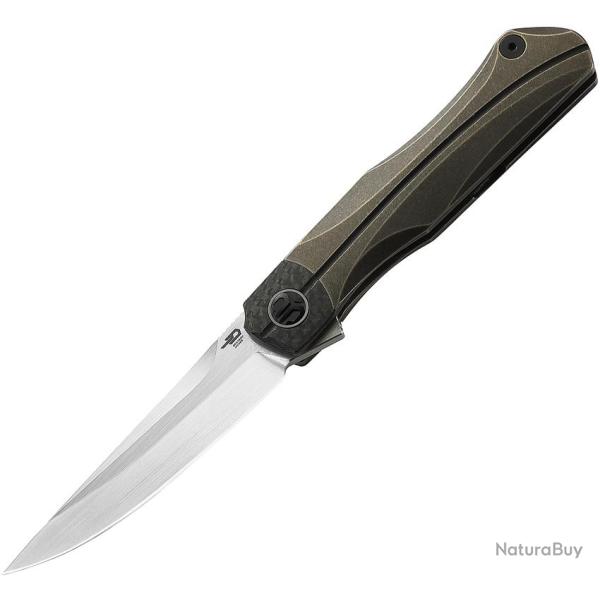 Couteau Bestech Knives Thyra Lame Acier M390 Manche Titane et Carbone Bronze Framelock BTKT2106B