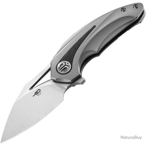 Couteau Pliant Bestech Knives Nuke Lame Acier M390 Manche Titane Gris et Noir Framelock BTKT2107A