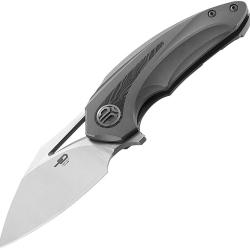 Couteau Bestech Knives Lame Acier M390 Manche Titane Gris Fonc&eacute; et Noir Insert Motif G10 BTKT2107C
