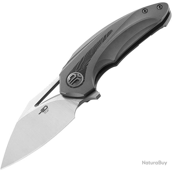 Couteau Bestech Knives Lame Acier M390 Manche Titane Gris Fonc� et Noir Insert Motif G10 BTKT2107C