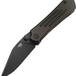 Couteau Bestech Knives Icarus Lame Acier M390 Manche Titane Noir et Bronze Framelock BTKT2302B