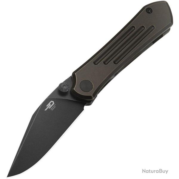 Couteau Bestech Knives Icarus Lame Acier M390 Manche Titane Noir et Bronze Framelock BTKT2302B