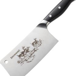 Couteau Cuisine Browning Large Engraved Cleaver Lame Inox Manche Synth&eacute;tique Noir &Eacute;tui Cuir BR0319B