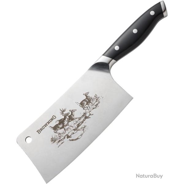 Couteau Cuisine Browning Large Engraved Cleaver Lame Inox Manche Synth�tique Noir �tui Cuir BR0319B