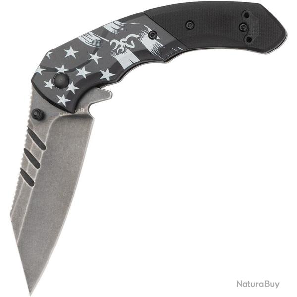 Couteau Pliant Browning Patriot A/O Lame Inox Tanto Invers� Manche Inox Noir Framelock BR0601B