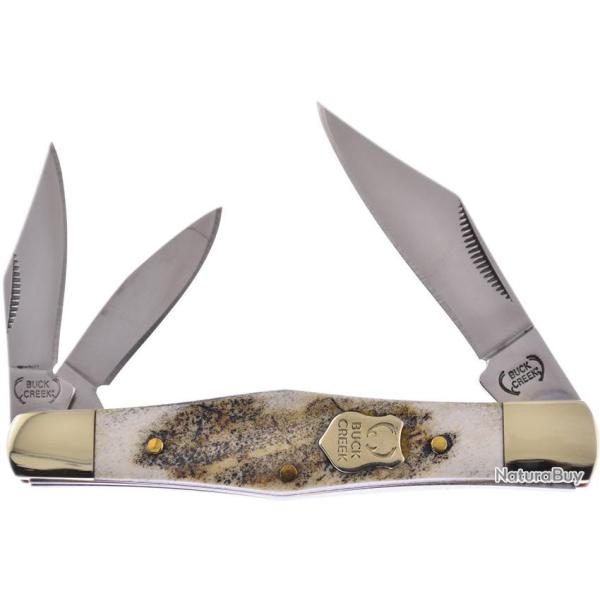 Couteau Pliant Buckcreek International Whittler Lame Inox Manche Bois de Cerf BCI6308DS
