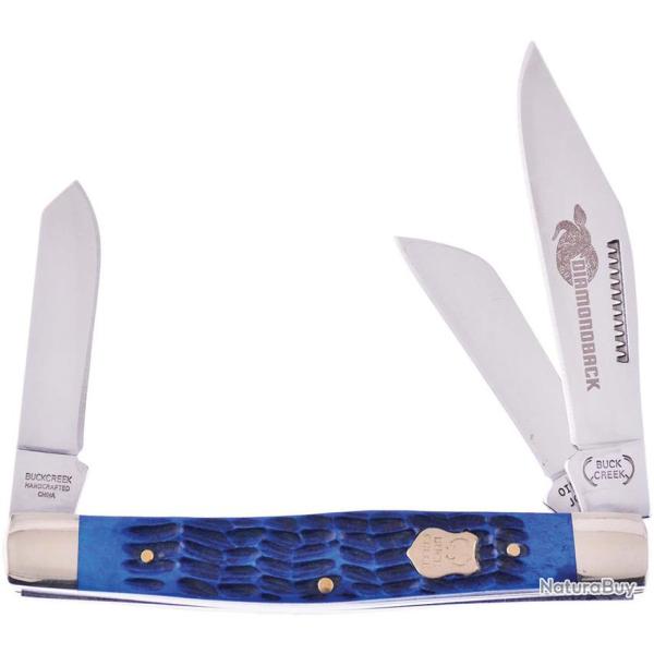 Couteau Pliant Buckcreek International Big Diamondback Lame Inox Manche Os Piqu� Bleu BCI659CB