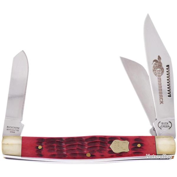 Couteau Pliant Buckcreek International Big Diamondback Lame Inox Manche Os Rouge BCI659RPB